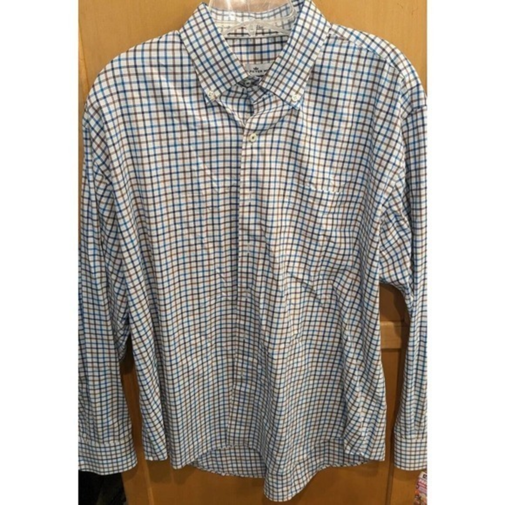 Peter‎ Millar Mens Button Down Shirt Size XL Plaid Cotton Loong Sleeve Collared